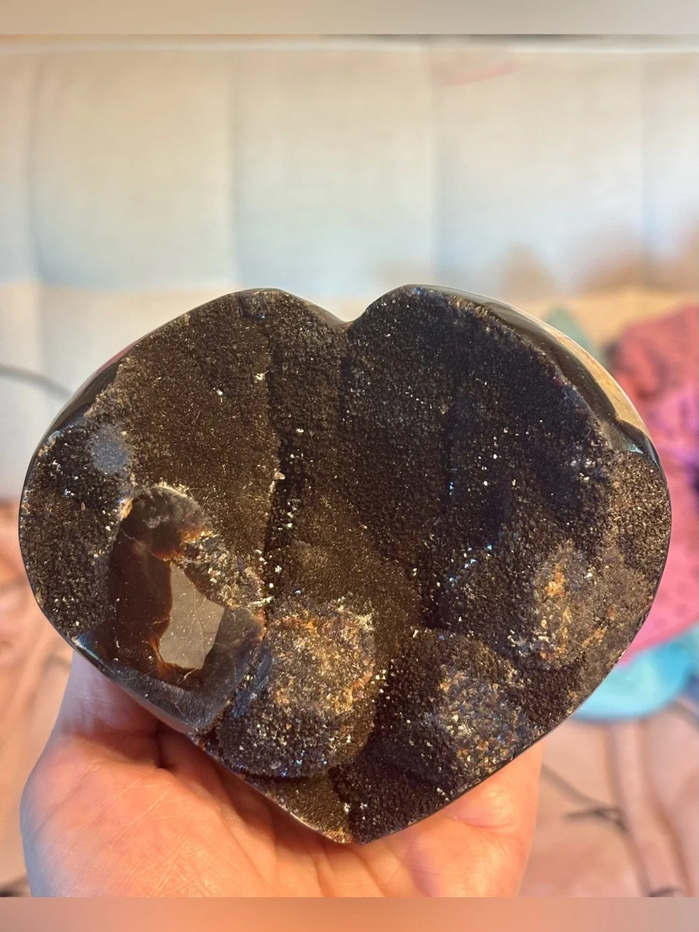 🐉 🖤 HUGE Black Septarian Crystal Heart w Druzy 900g (~2 lbs!)